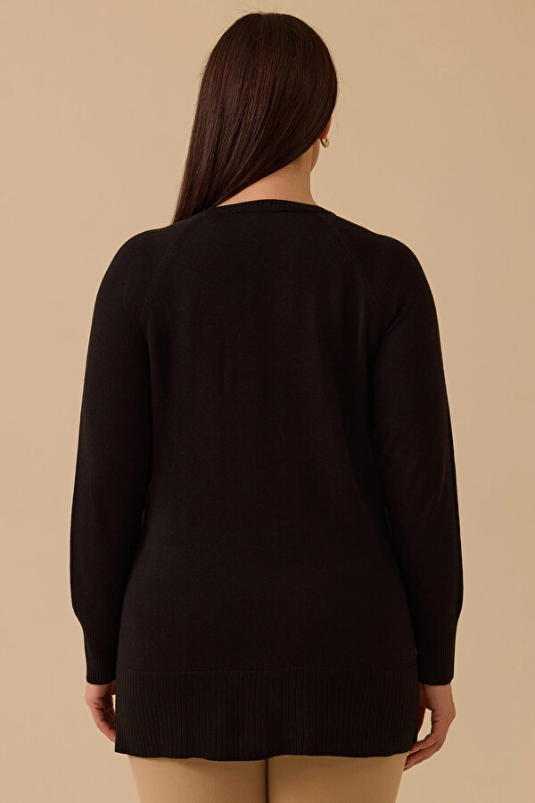 Galaxi Kadın Büyük Beden Örgü Desenli Triko 4011 Siyah