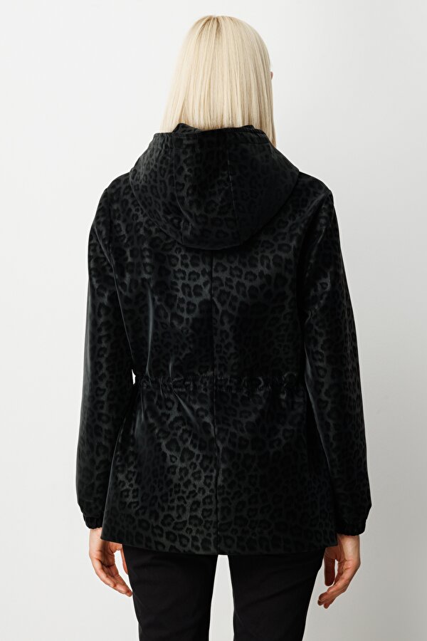 Kadın Kapüşonlu Kapak Cepli Trenç 7043 Black