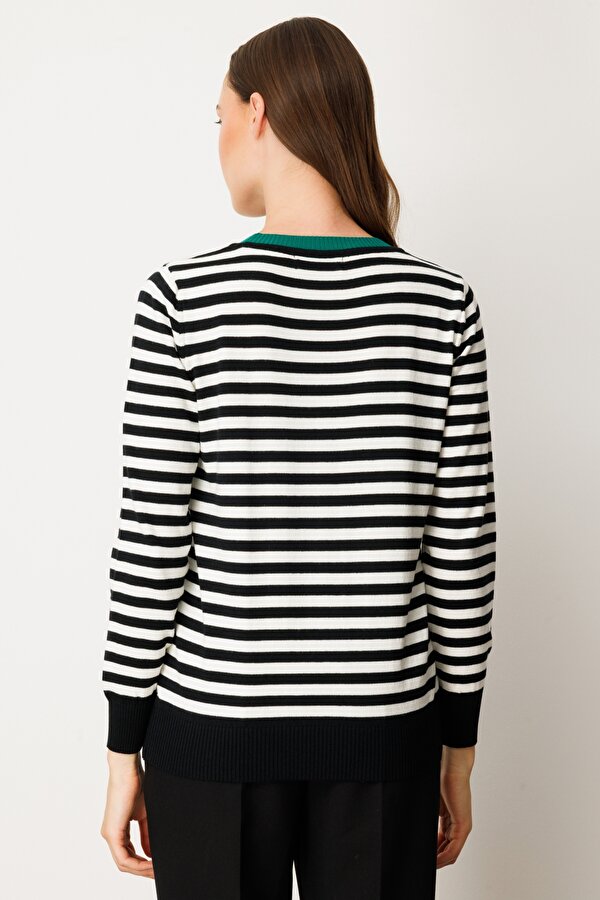 Kadın Taş Detaylı Çizgili Kazak 65370 Yeşil