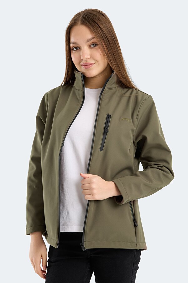 HIP STYLE Kadın Dik Yaka Fermuarlı Haki Mont & Kaban