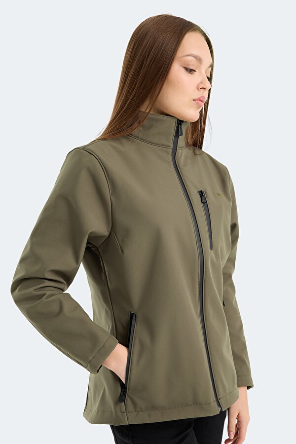 HIP STYLE Kadın Dik Yaka Fermuarlı Haki Mont & Kaban