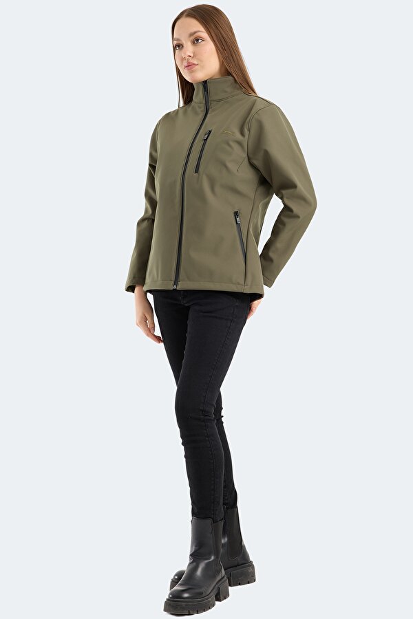 HIP STYLE Kadın Dik Yaka Fermuarlı Haki Mont & Kaban