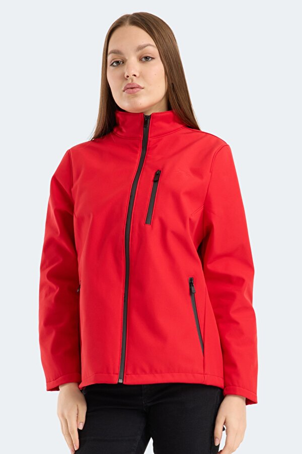 HIP STYLE Kadın Dik Yaka Fermuarlı Kırmızı Mont & Kaban