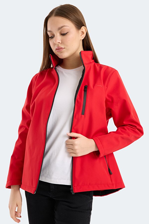 HIP STYLE Kadın Dik Yaka Fermuarlı Kırmızı Mont & Kaban