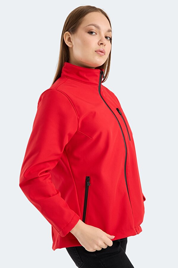 HIP STYLE Kadın Dik Yaka Fermuarlı Kırmızı Mont & Kaban