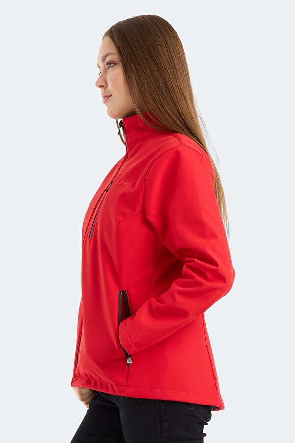 HIP STYLE Kadın Dik Yaka Fermuarlı Kırmızı Mont & Kaban