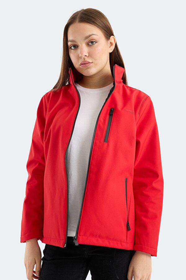 HIP STYLE Kadın Dik Yaka Fermuarlı Kırmızı Mont & Kaban