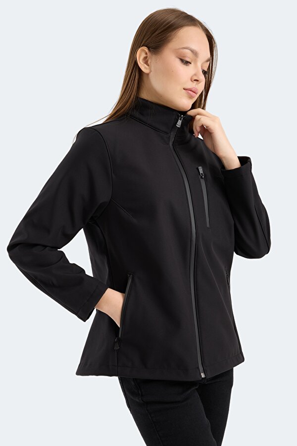 HIP STYLE Kadın Dik Yaka Fermuarlı Siyah Mont & Kaban