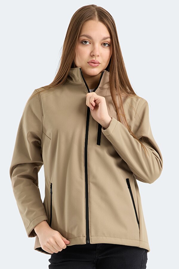 HIP STYLE Kadın Dik Yaka Fermuarlı Bej Mont & Kaban