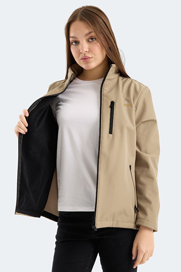 HIP STYLE Kadın Dik Yaka Fermuarlı Bej Mont & Kaban