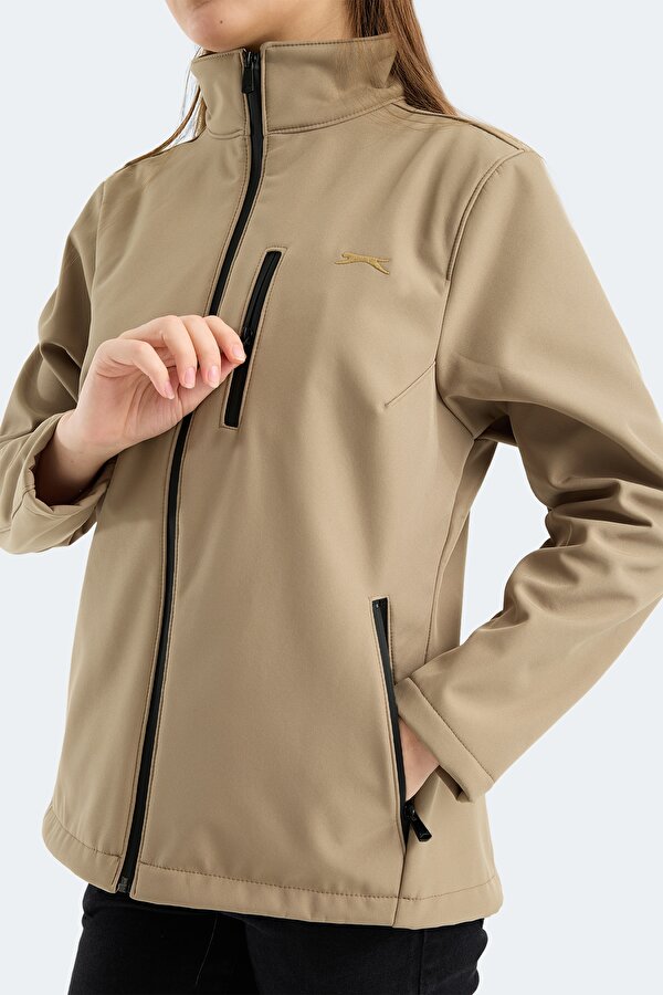 HIP STYLE Kadın Dik Yaka Fermuarlı Bej Mont & Kaban