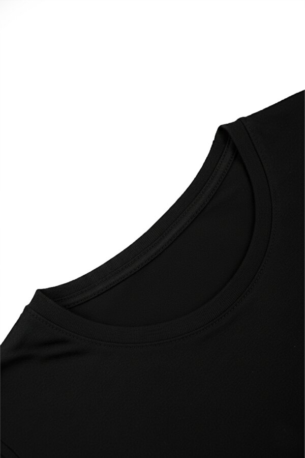 DeepSEA Siyah Dar Kalıp Likralı %90 Pamuk Erkek Sweatshirt – Vücuda Oturan İnce Penye Sweat 2300423