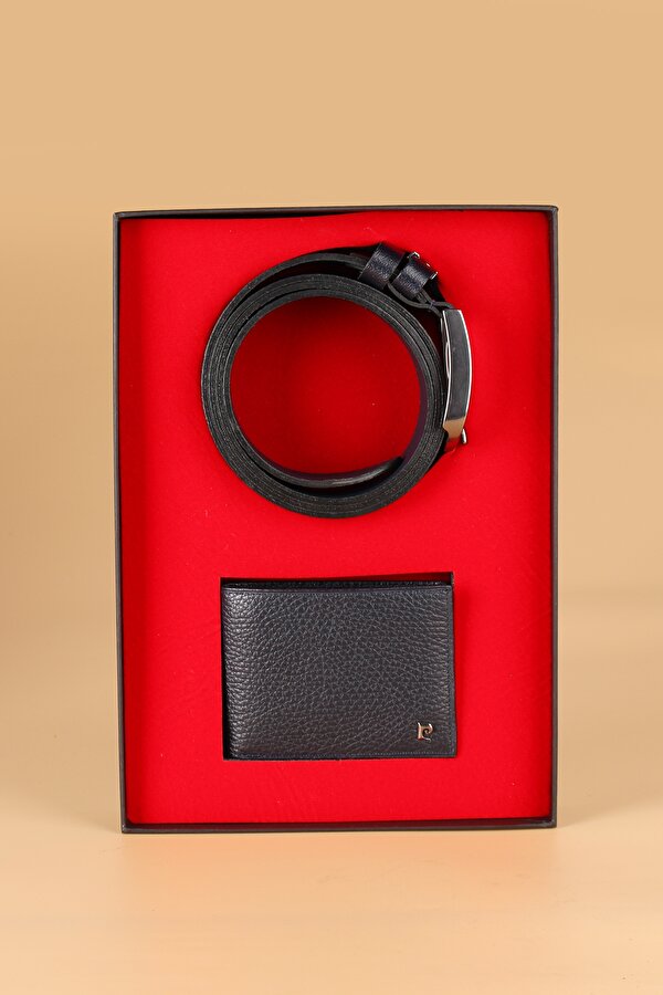 -Set 6- % 100 Hakiki Deri Özel Hediye Kutulu  Damat Kemer Cüzdan Çeyiz Seti FLOTUR-SİYAH