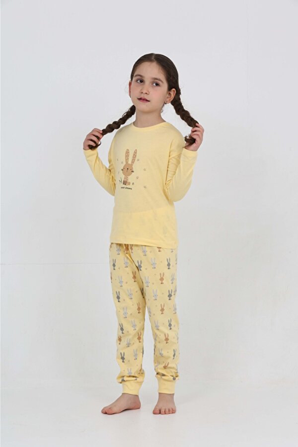 Toontoy Kız Çocuk Tavşan Baskılı Pijama Takım