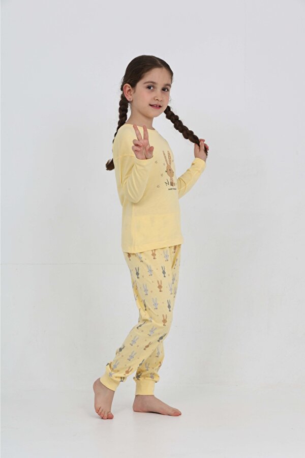 Toontoy Kız Çocuk Tavşan Baskılı Pijama Takım