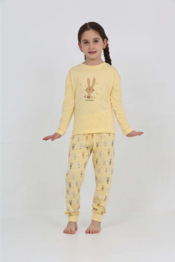 Toontoy Kız Çocuk Tavşan Baskılı Pijama Takım