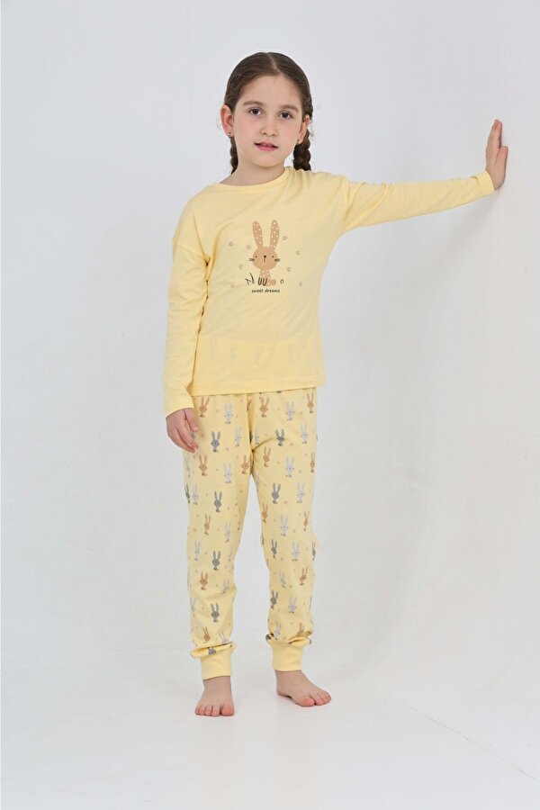Toontoy Kız Çocuk Tavşan Baskılı Pijama Takım