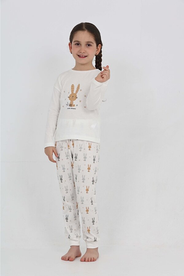 Toontoy Kız Çocuk Tavşan Baskılı Pijama Takım