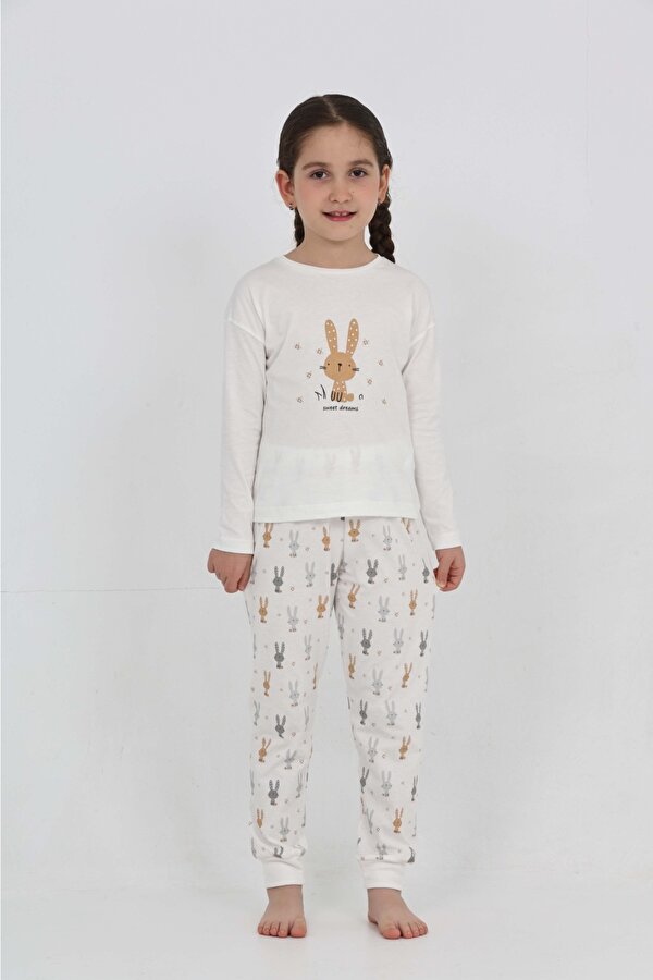 Toontoy Kız Çocuk Tavşan Baskılı Pijama Takım
