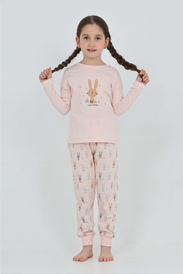 Toontoy Kız Çocuk Tavşan Baskılı Pijama Takım