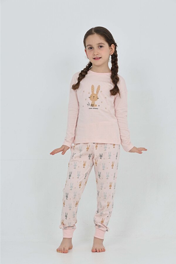 Toontoy Kız Çocuk Tavşan Baskılı Pijama Takım