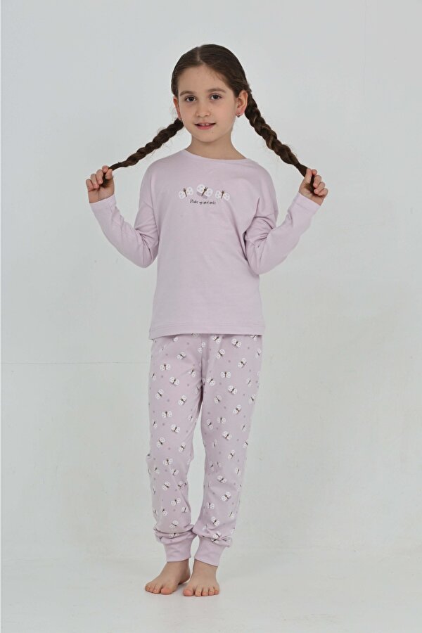 Toontoy Kız Çocuk Kelebek Baskılı Pijama Takım