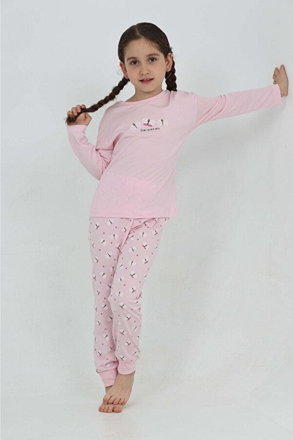Toontoy Kız Çocuk Kelebek Baskılı Pijama Takım