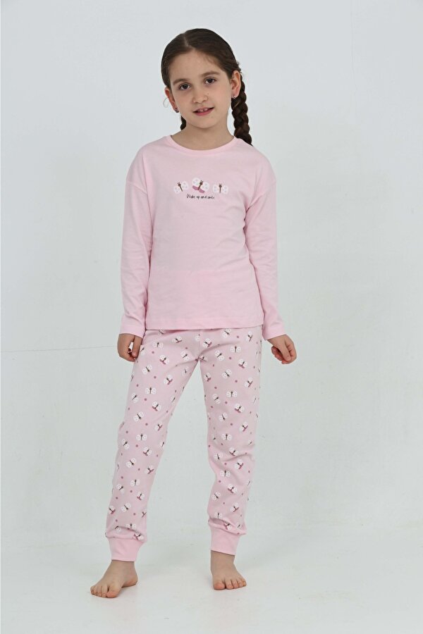 Toontoy Kız Çocuk Kelebek Baskılı Pijama Takım