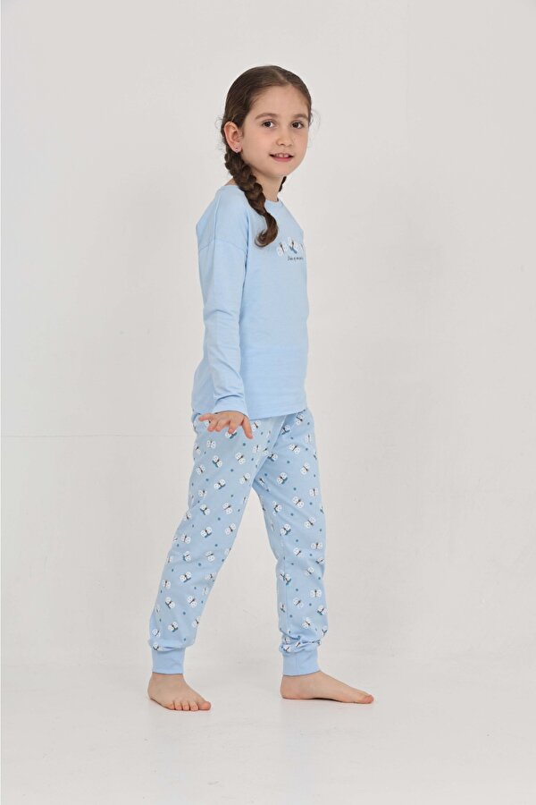 Toontoy Kız Çocuk Kelebek Baskılı Pijama Takım