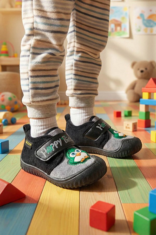 Kışlık Cırtlı Ayarlanabilir Rahat Taban Happy Birds Bebe Erkek Panduf Ayakkabı