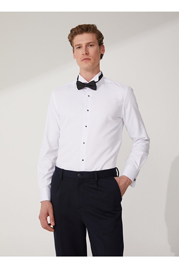 Basic Ata Yaka Düz Beyaz Erkek Gömlek AKIO ATA