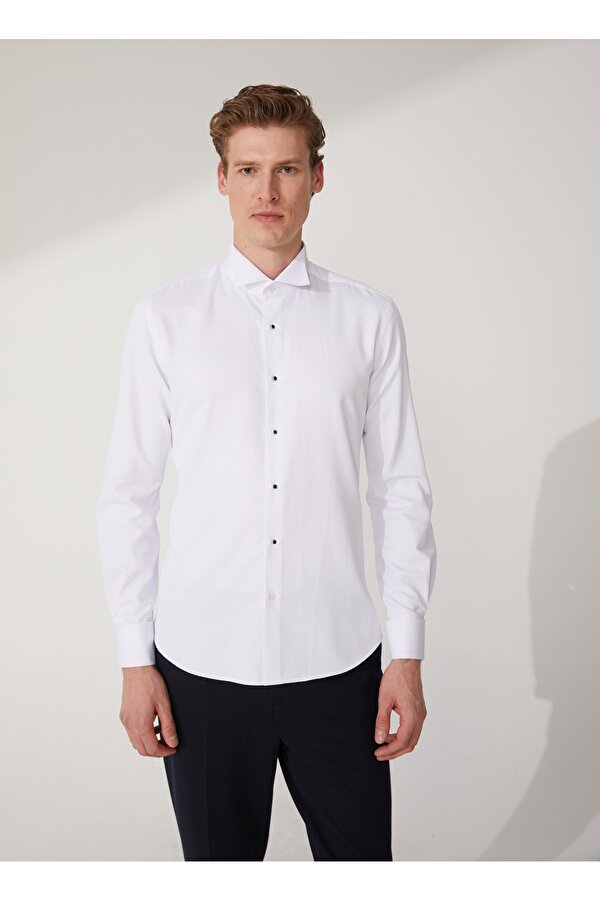 Basic Ata Yaka Düz Beyaz Erkek Gömlek AKIO ATA