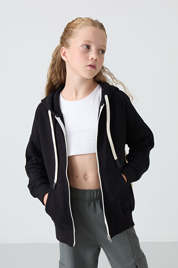 Fermuarlı Pamuklu 2li Paket Siyah-Yaban Gülü Kız Çocuk Sweatshirt - 75149