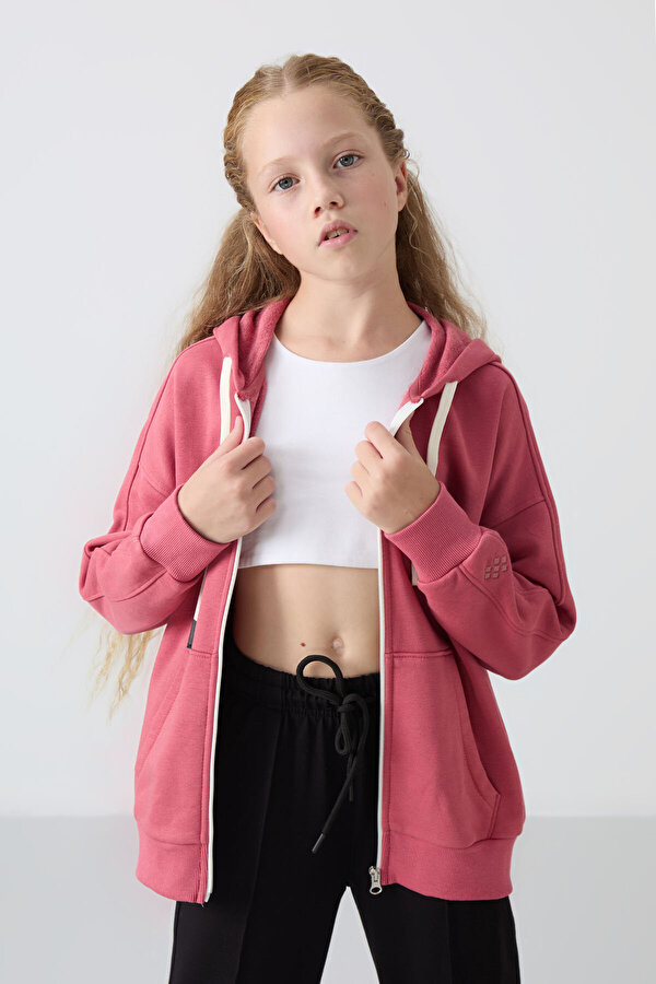 Fermuarlı Pamuklu 2li Paket Siyah-Yaban Gülü Kız Çocuk Sweatshirt - 75149