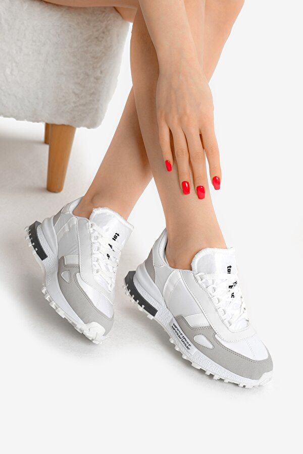 Unisex Beyaz Gri Kalın Termo Taban Yazı Detaylı Retro Stil Günlük Spor Ayakkabı