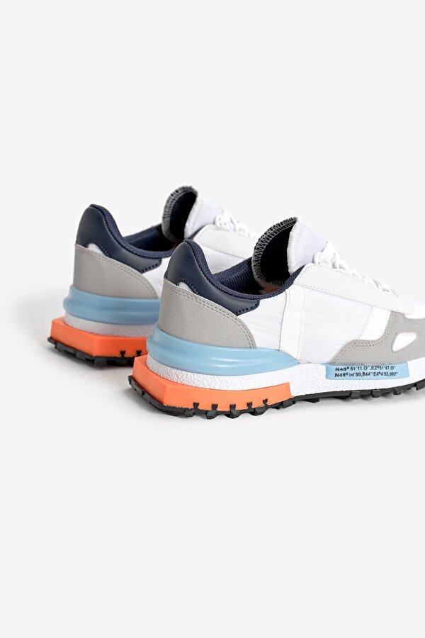 Unisex Beyaz Mavi Kalın Termo Taban Yazı Detaylı Retro Stil Günlük Spor Ayakkabı