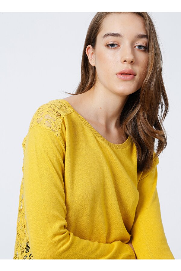 Bisiklet Yaka Basic Düz Sarı Kazak Kadın K-NILAY