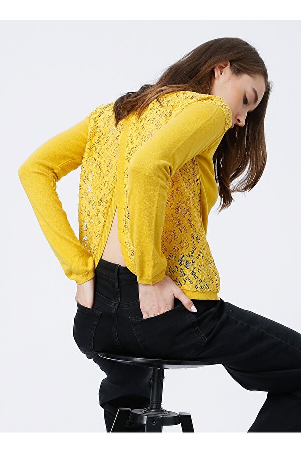 Bisiklet Yaka Basic Düz Sarı Kazak Kadın K-NILAY