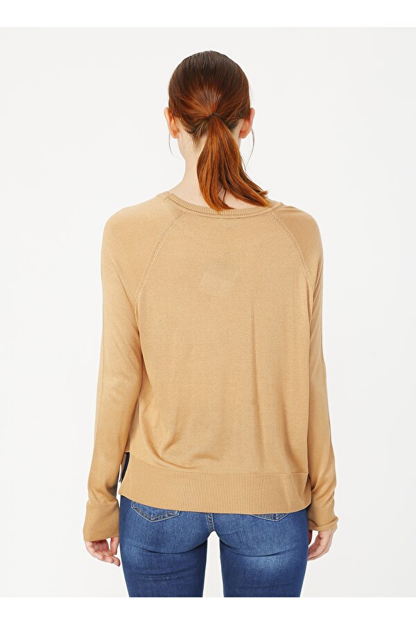 Kayık Yaka Basic Düz Deve Tüyü Kazak Kadın PUNTO