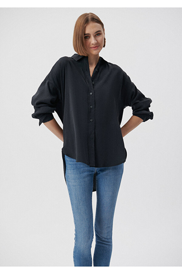 Lux Touch Siyah Gömlek Loose Fit / Bol Rahat Kesim 122854-35022