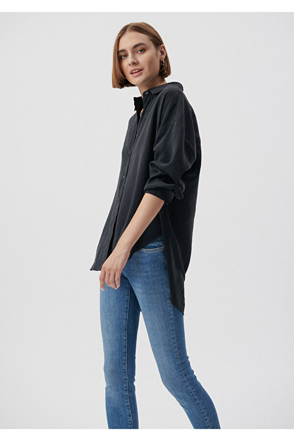 Lux Touch Siyah Gömlek Loose Fit / Bol Rahat Kesim 122854-35022