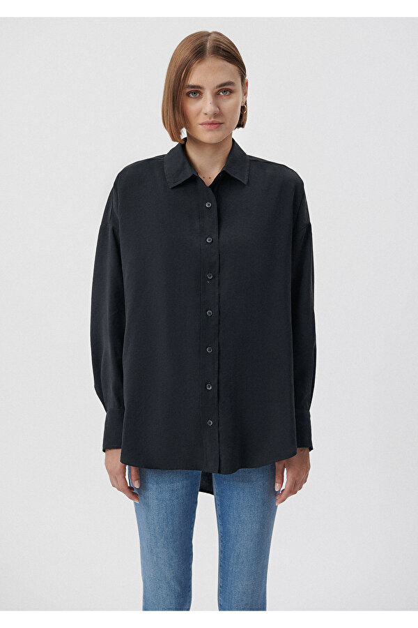 Lux Touch Siyah Gömlek Loose Fit / Bol Rahat Kesim 122854-35022