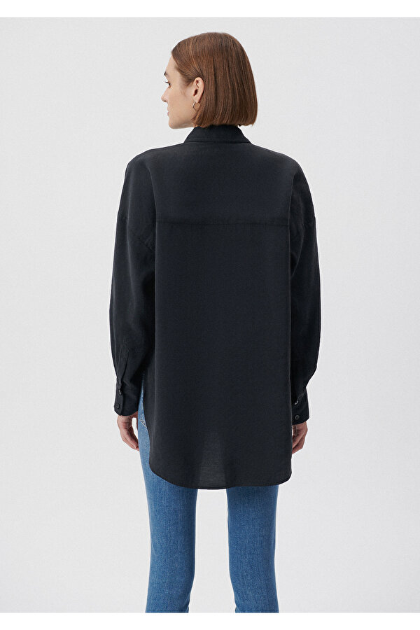 Lux Touch Siyah Gömlek Loose Fit / Bol Rahat Kesim 122854-35022