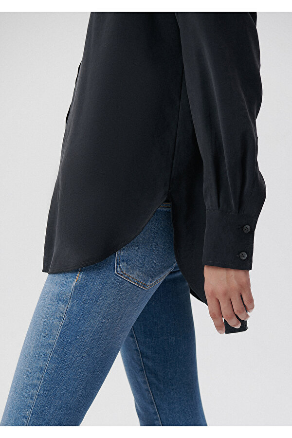 Lux Touch Siyah Gömlek Loose Fit / Bol Rahat Kesim 122854-35022