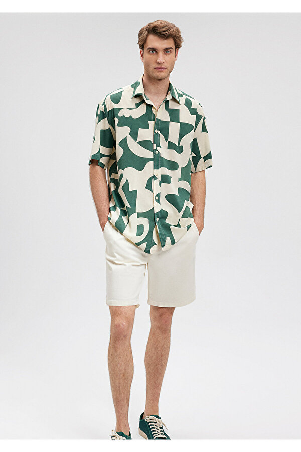 Baskılı Yeşil Gömlek Loose Fit / Bol Rahat Kesim 0210912-84660