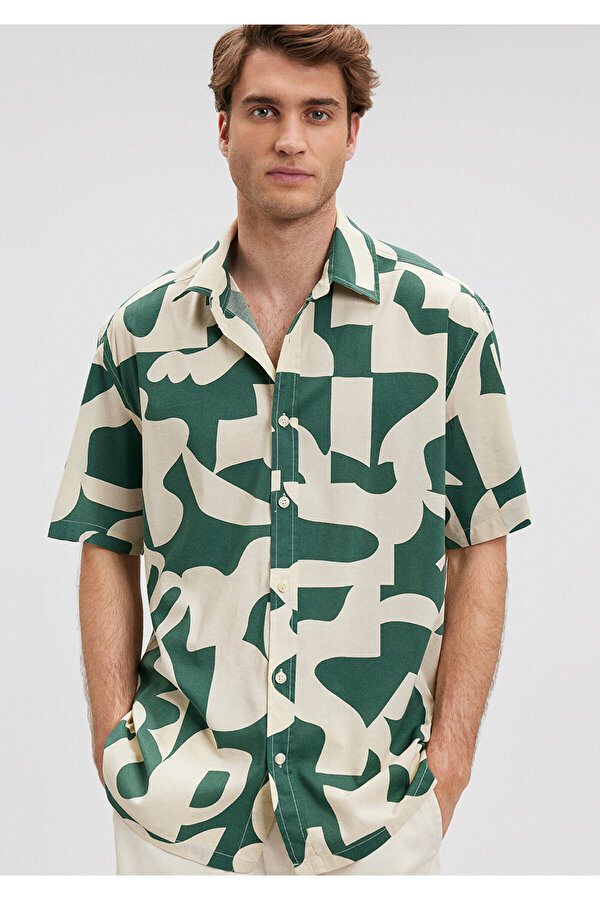 Baskılı Yeşil Gömlek Loose Fit / Bol Rahat Kesim 0210912-84660