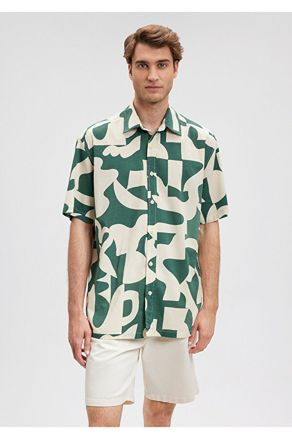 Baskılı Yeşil Gömlek Loose Fit / Bol Rahat Kesim 0210912-84660