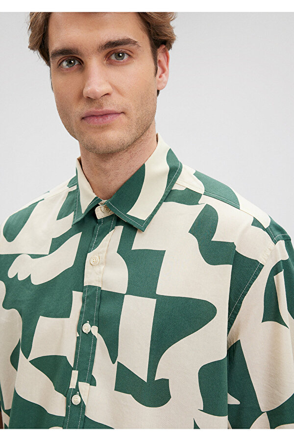 Baskılı Yeşil Gömlek Loose Fit / Bol Rahat Kesim 0210912-84660