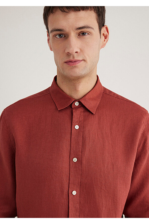 Kırmızı Keten Gömlek Slim Fit / Dar Kesim 0211466-71100