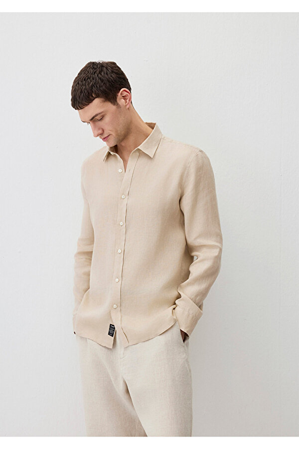 Bej Keten Gömlek Slim Fit / Dar Kesim 0211466-70004